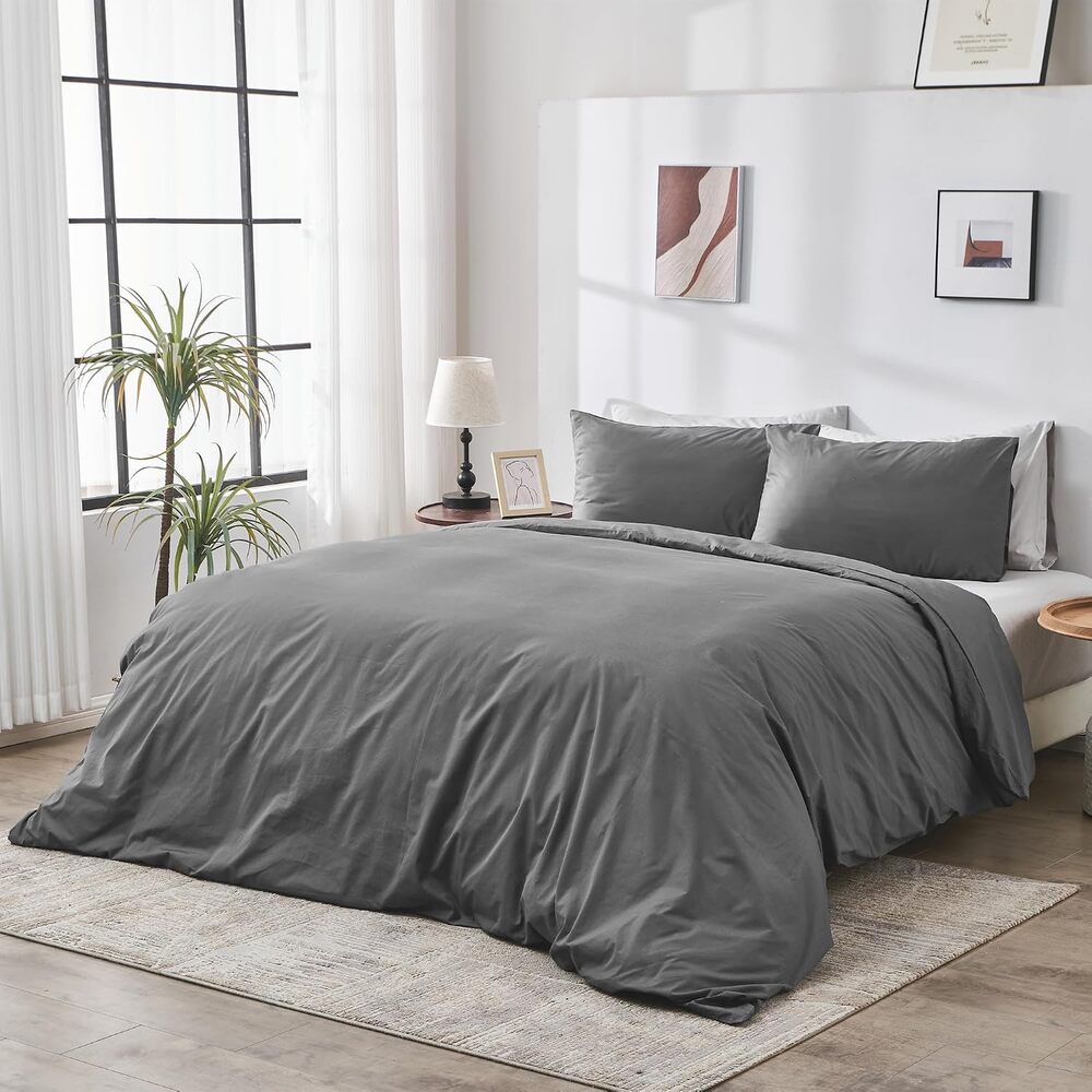 NWT DOZ by SIJO Organic Duvet Cover Set, Percale Cotton Storm, King/Cal King